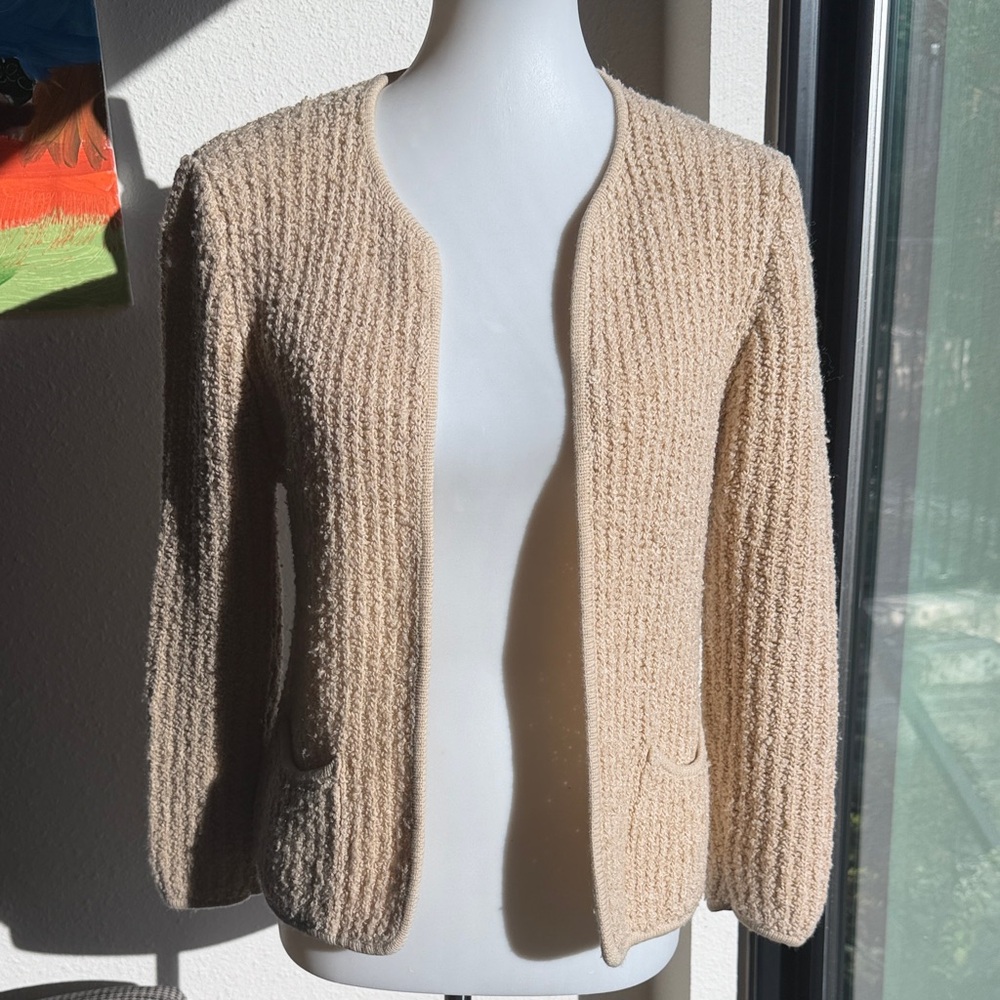 Textured Knit Cardigan – Neutral Oatmeal Beige